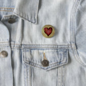 Rood hart met Rozen bewerkbaar Ronde Button 3,2 Cm (In situ)