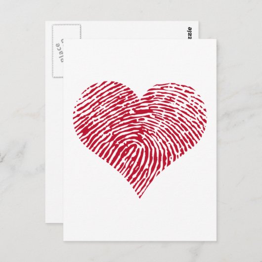 Rood hart met vingerafdrukpatroon briefkaart (Voorkant / Achterkant)