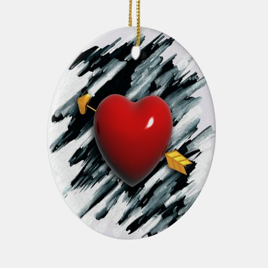 Rood hart met Waterverf achtergrond schilderen Keramisch Ornament (Rechts)