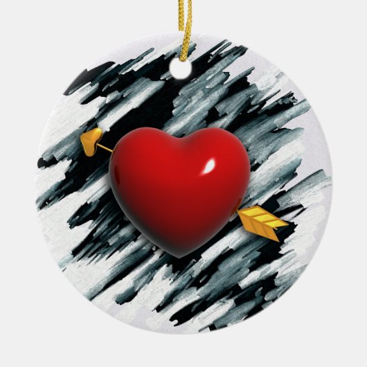 Rood hart met Waterverf achtergrond schilderen Keramisch Ornament (Voorkant)