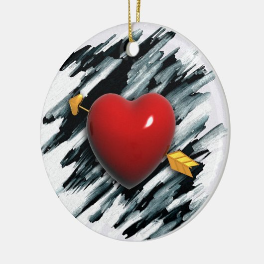 Rood hart met Waterverf achtergrond schilderen Keramisch Ornament (Links)