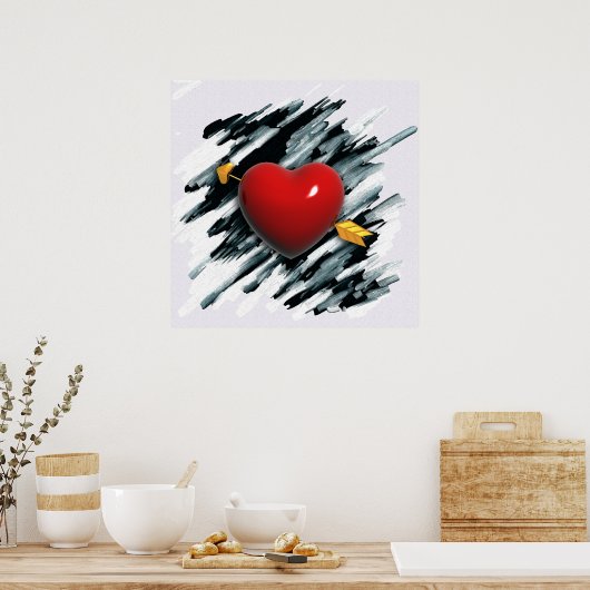Rood hart met Waterverf achtergrond schilderen Poster (Keuken)