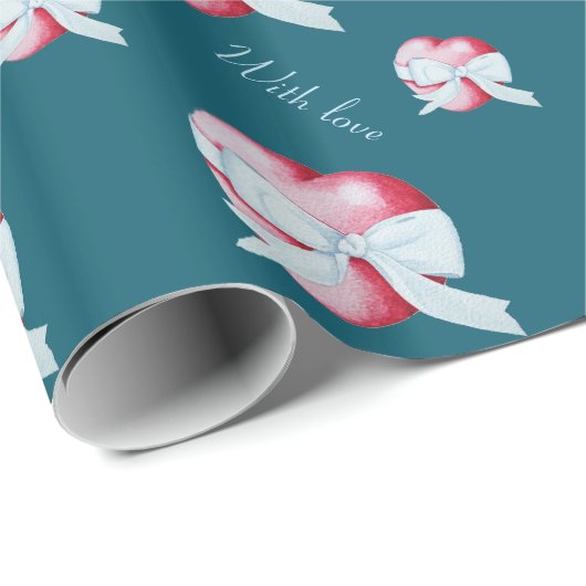 rood hart met witte lintboeg oorspronkelijke kunst cadeaupapier (Rol Hoek)