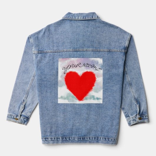 ROOD HART MET WOLKEN DENIM JAS CUSTOM NAAM JACKET (Achterkant)