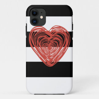 Rood hart met zwarte en witte strepen Case-Mate iPhone case