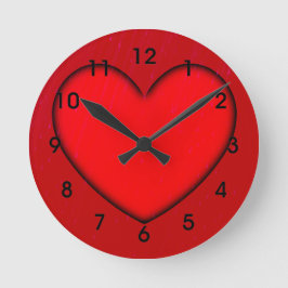 Rood hart met zwarte schaduwcontouren ronde klok