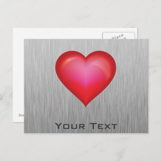 rood hart; metaal briefkaart (Voorkant / Achterkant)