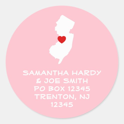 Rood Hart New Jersey Adres Ronde Sticker (Voorkant)