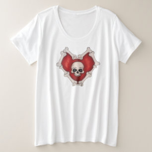 Rood hart omlijnd met witte Botten schedel Grote Maat T-shirt