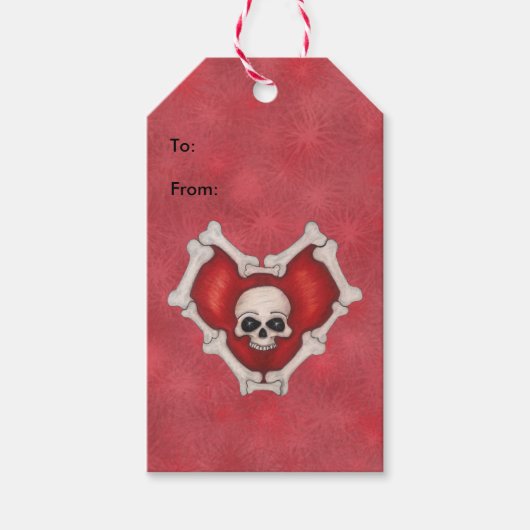 Rood hart omzoomd met Botten witte schedel Cadeaulabel (Voorkant)