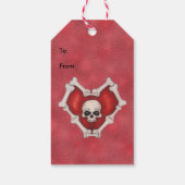 Rood hart omzoomd met Botten witte schedel Cadeaulabel (Achterkant)
