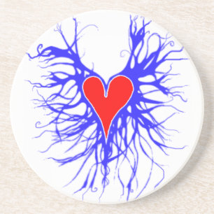 Rood hart op blauwe achtergrond zandsteen onderzetter