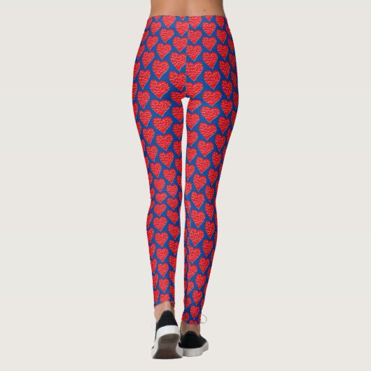 Rood hart op blauwe vrouwelijke Comfortable Leggin Leggings (Achterkant)