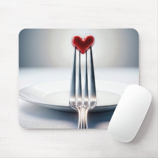 Rood hart op een vork muismat (Met muis)