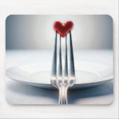 Rood hart op een vork muismat (Voorkant)