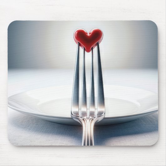 Rood hart op een vork muismat (Voorkant)