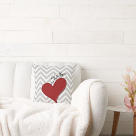 Rood hart op grijze Chevron Stripe Sierkussen