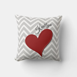 Rood hart op grijze Chevron Stripe Sierkussen