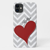 Rood hart op grijze Chevron Stripe telefoontas Case-Mate iPhone Case (Achterkant)