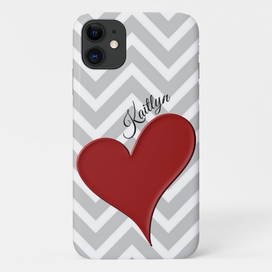 Rood hart op grijze Chevron Stripe telefoontas Case-Mate iPhone Case (Achterkant)