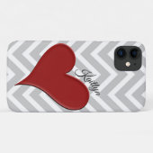 Rood hart op grijze Chevron Stripe telefoontas Case-Mate iPhone Case (Achterkant (horizontaal))