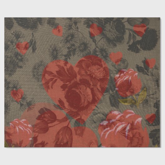 Rood hart op mooie  bloem cadeaupapier (Vlak)