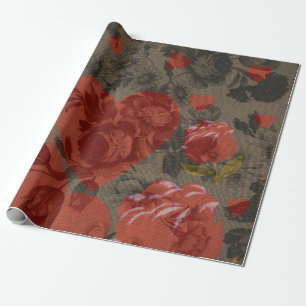 Rood hart op mooie bloem cadeaupapier