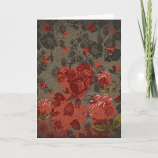 Rood hart op mooie  bloem kaart (Voorkant)