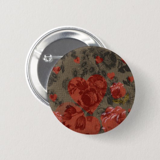 Rood hart op mooie  bloem ronde button 5,7 cm (Voorkant /achterkant)