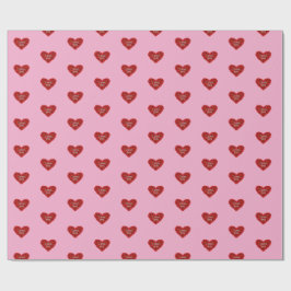 Rood hart op roze achtergrond Inpakpapier liefde