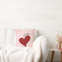 Rood hart op roze Chevron Stripe Sierkussen