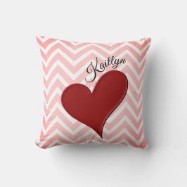 Rood hart op roze Chevron Stripe Sierkussen