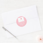 Rood hart op roze en wit kleurenadres ronde sticker (Envelop)
