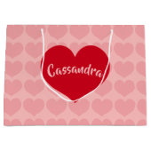 Rood hart op roze naam groot cadeauzakje (Voorkant)