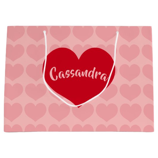 Rood hart op roze naam groot cadeauzakje (Voorkant)