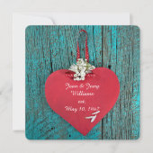 rood hart op turquoise wood vow vernieuwing kaart (Voorkant)