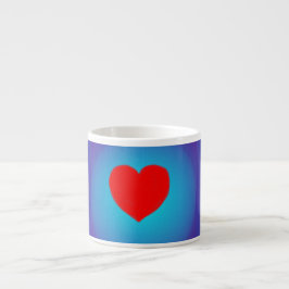 Rood hart op verlichte blauwe kleur> koffiemok espresso kop