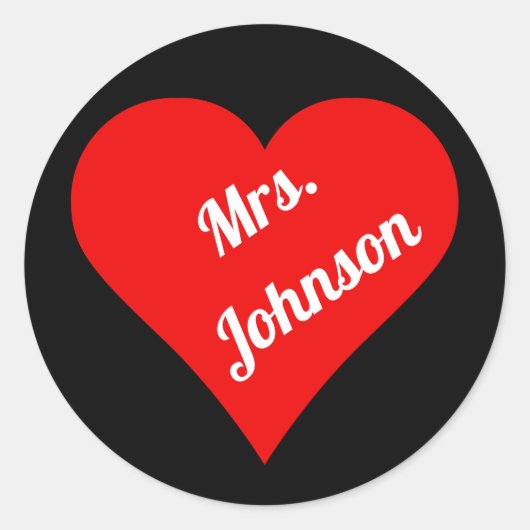 Rood hart op zwarte achtergrond ronde sticker (Voorkant)