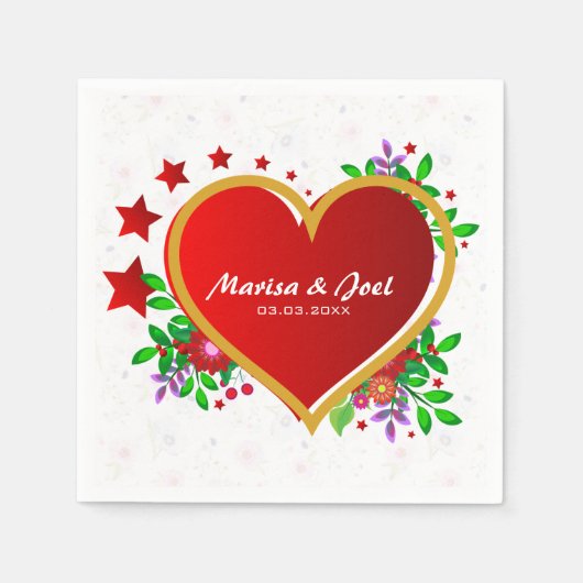 Rood hart over delicate bloemen servet (Voorkant)