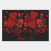 Rood hart, rode rozen voor Valentijnsdag Inpakpapier Vel (Voorkant 3)