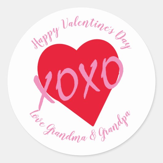 Rood Hart Roze XOXO Valentijnsdag Modern Zwart Ronde Sticker (Voorkant)