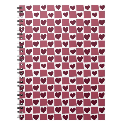 Rood Hart Schachbrett Patroon Notitieboek (Voorkant)