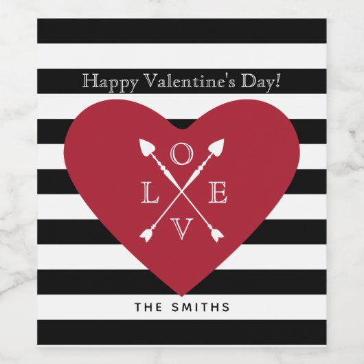 Rood hart & strepen wijn etiket (Enkel label)