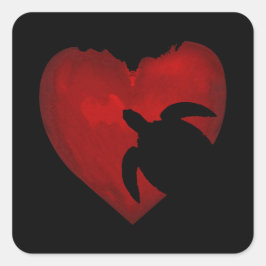 Rood-hart-Valentijn voor schildpad voor paar Vierkante Sticker