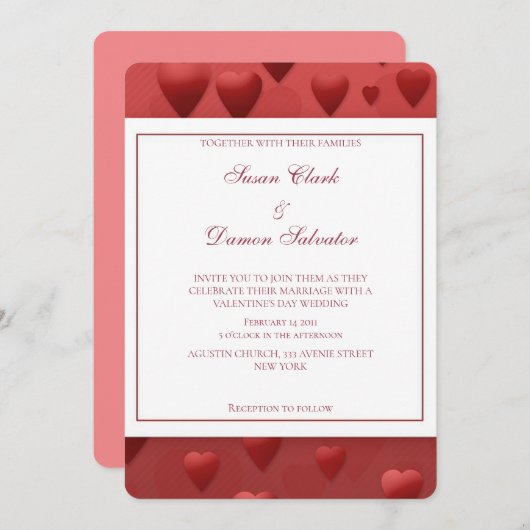 Rood hart Valentijnse uitnodiging voor huwelijksda (Voorkant / Achterkant)