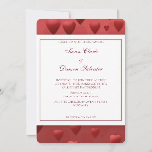 Rood hart Valentijnse uitnodiging voor huwelijksda (Voorkant)