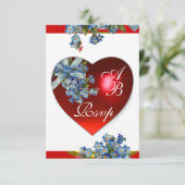 ROOD HART & VERGEET ME NIET MONOGRAAM blauw wit Kaart (Staand voorkant)