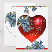 ROOD HART & VERGEET ME NIET MONOGRAM blauw champag Kaart (Voorkant / Achterkant)