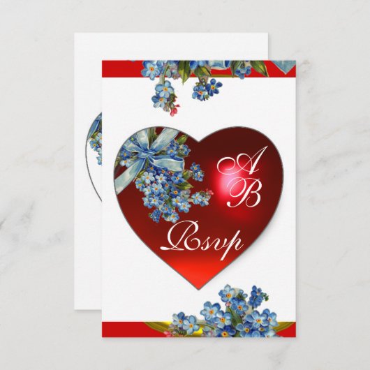 ROOD HART & VERGEET ME NIET MONOGRAM blauw wit Kaart (Voorkant / Achterkant)