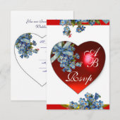 ROOD HART & VERGEET ME NIETJE MONOGRAM blauw wit Kaart (Voorkant / Achterkant)